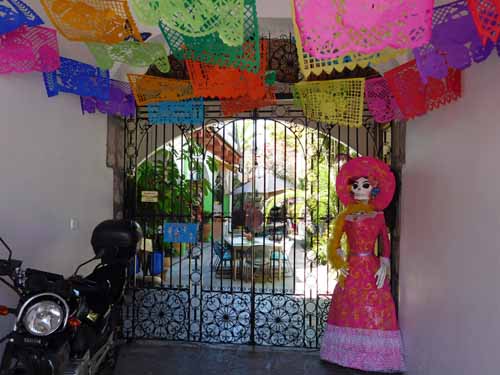 Our hotel in Oaxaca, getting ready for Day of the Dead