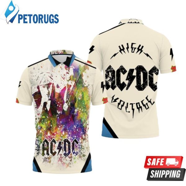 Acdc In Color Aged Pixel Paint Drop Polo Shirt