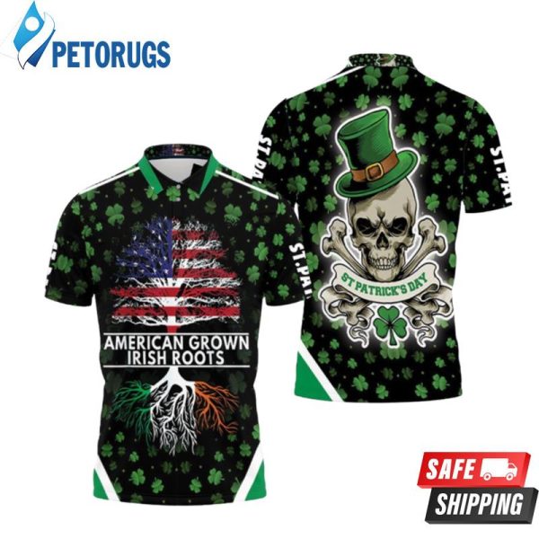 American Grown Irish Roots Saint Patrick Day Skull 2 Polo Shirt