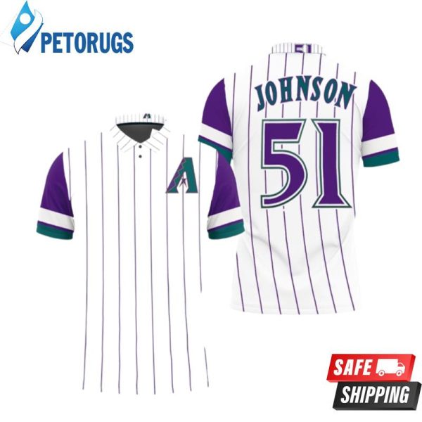 Arizona Diamondbacks Randy Johnson 51 Mlb White Purple Inspired Style Polo Shirt