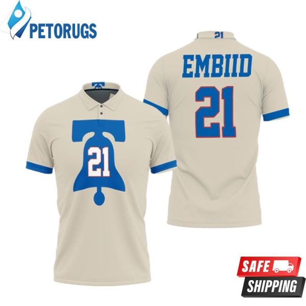 Art 76ers Joel Embiid 2020-21 Earned Edition Cream Inspired Polo Shirt