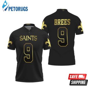 Art New Orleans Saints 9 Drew Brees Black Golden Edition Inspired Polo Shirt