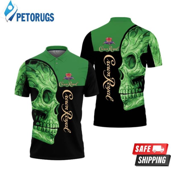 Art Sugar Skull Crown Royal Green Flower Pattern Polo Shirt