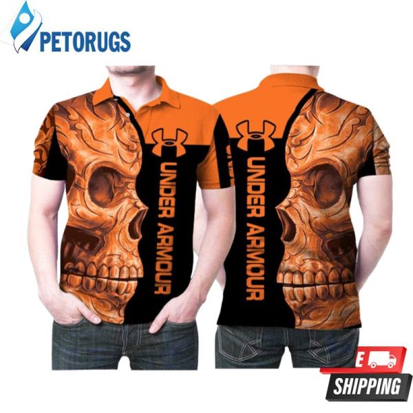 Art Under Armour Orange Flowers Pattern Skull Polo Shirt