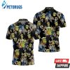 Baby Yoda Hugging Kiwis Blue Seamless Tropical Colorful Flowers On Black Polo Shirt