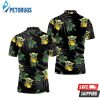 Baby Yoda Hugging Kiwis Seamless Tropical Green Leaves On Black Polo Shirt