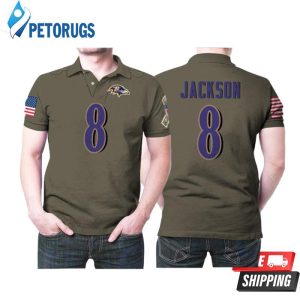 Baltimore Ravens Lamar Jackson #8 Nfl Deion Sanders Salute To Service Retired Player Olive Designed Gift For Baltimore Fans Polo Shirt