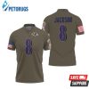 Baltimore Ravens Lamar Jackson #8 Nfl Deion Sanders Salute To Service Retired Player Olive Polo Shirt