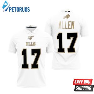 Buffalo Bills Josh Allen #17 Nfl White 100th Season Golden Edition Style Polo Shirt