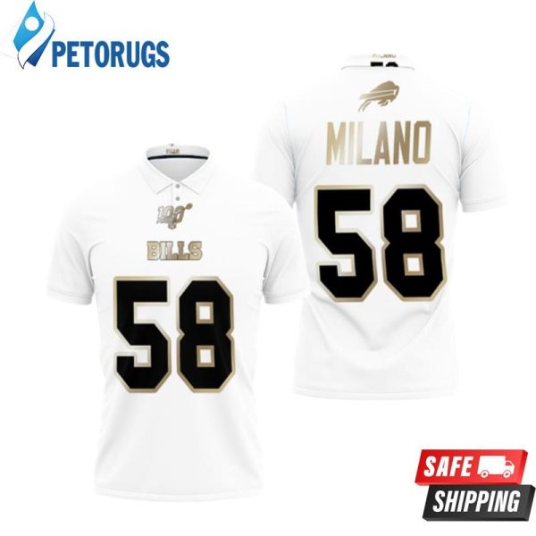 Buffalo Bills Matt Milano #58 Nfl White 100th Season Golden Edition Style Polo Shirt