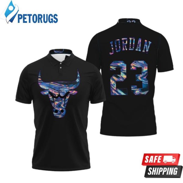 Bulls Michael Jordan Iridescent Holographic Black Inspired Polo Shirt