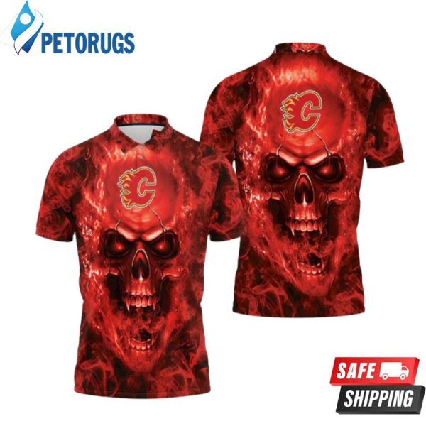 Calgary Flames Nhl Fans Skull Polo Shirt