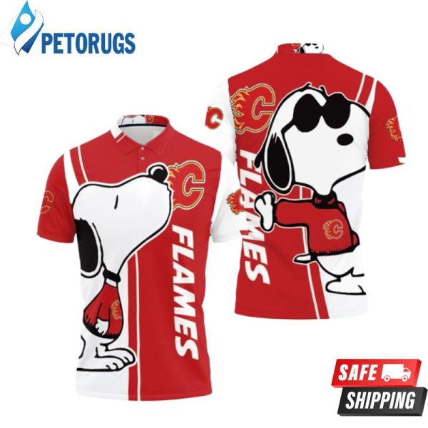 Calgary Flames Snoopy Lover Printed Polo Shirt