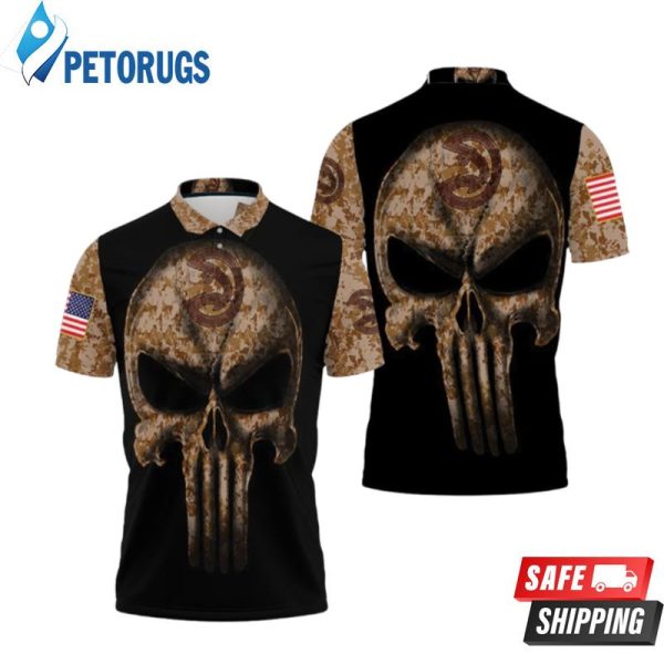 Camouflage Skull Atlanta Hawks American Flag Polo Shirt