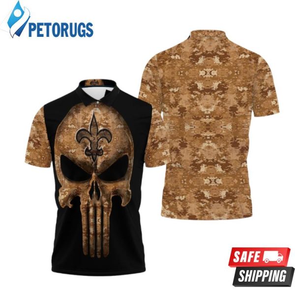 Camouflage Skull New Orleans Saints American Flag Polo Shirt