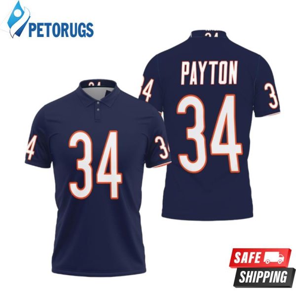 Chicago Bears Walter Payton #34 Great Player Nfl American Football Team Legacy Vintage Navy Polo Shirt