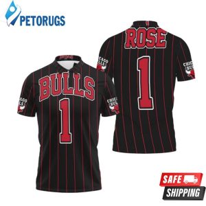 Chicago Bulls Derrick Rose 1 Nba Throwback Red Stripes Black Inspired Polo Shirt