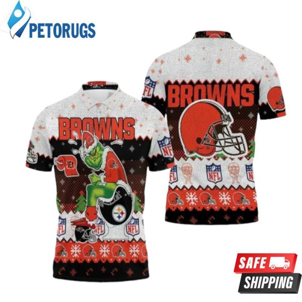 Christmas Cleveland Browns Grinch In Toilet Christmas Knitting Patt Polo Shirt