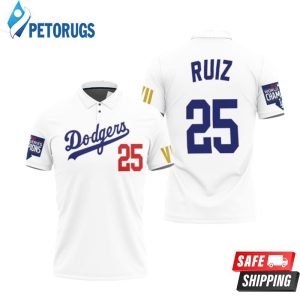 Design Los Angeles Dodgers Ruiz 25 Championship Golden Edition White Inspired Style Polo Shirt