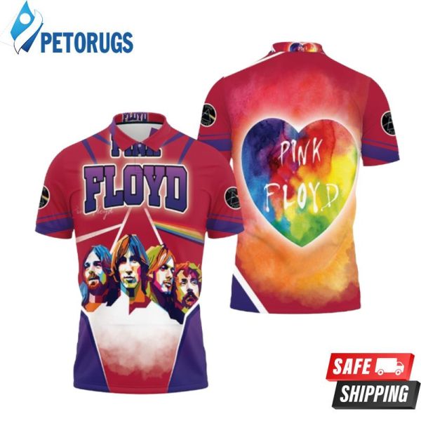 Design Pink Floyd Rainbow Heart Popart Red Polo Shirt