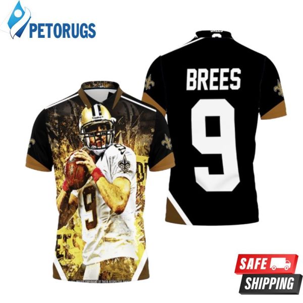 Drew Brees New Orleans Saints Black Yellow Polo Shirt