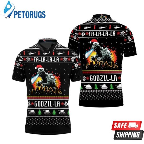 Fa La La Godzi La Godzila Christmas Polo Shirt