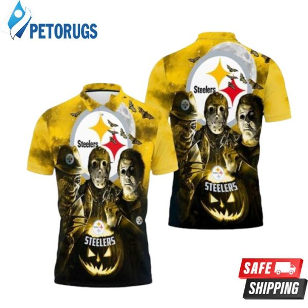 Freddy Jason Michael Myers Loves Pittsburgh Steelers Pumpkin Head Halloween Polo Shirt