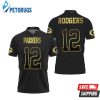 Green Bay Packers 12 Aaron Rodgers Black Golden Edition Inspired Polo Shirt