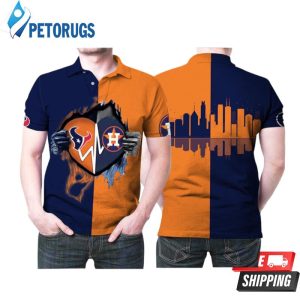 Houston Texans Houston Astros In Heart Ripped Nfl American Football Team Logo Gift For Texans Astros Fans Polo Shirt