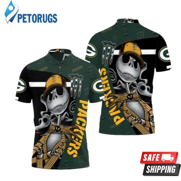 Jack Skellington Monster Energy Logo Printed For Fan Green Bay Packers Polo Shirt