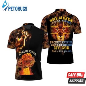 Jesus King Of Kings Way Maker Miracle Worker Lion Printed Polo Shirt