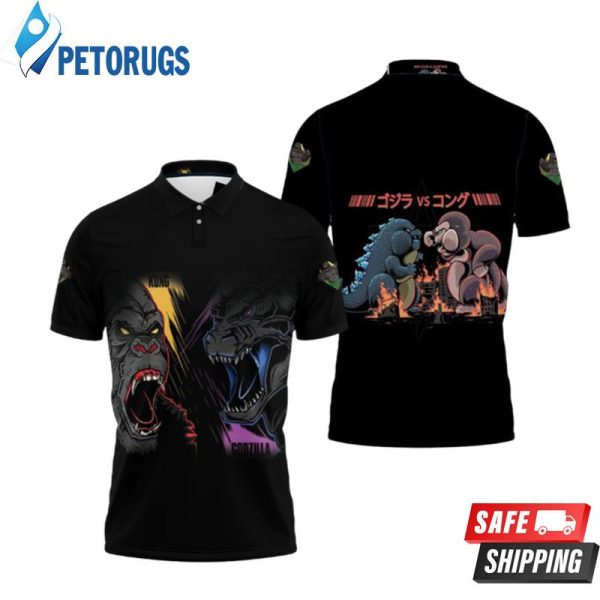 Kong Vs Godzilla Face To Face Battle Painting Godzilla Vs Kong Polo Shirt