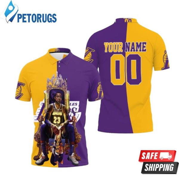 Lebron James On Throne Los Angles Lakers Legend Personalized Polo Shirt