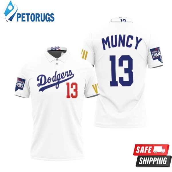 Los Angeles Dodgers Muncy 13 Championship Golden Edition White Inspired Style Polo Shirt