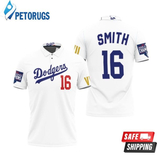 Los Angeles Dodgers Smith 16 Championship Golden Edition White Inspired Style Polo Shirt