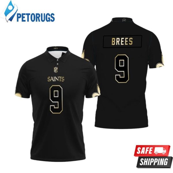 New Orleans Saints 9 Drew Brees Black Golden Edition Mens Inspired Polo Shirt