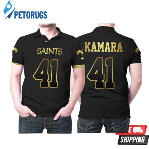 New Orleans Saints Alvin Kamara 41 Nfl American Football Team Black Golden Edition Vapor Style Gift For Saints Fans Polo Shirt