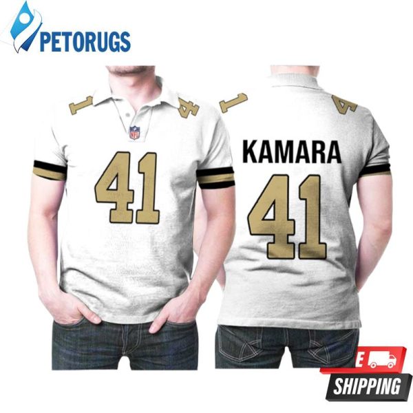 New Orleans Saints Alvin Kamara 41 White Alternate Game Style Gift For Saints Fans Polo Shirt