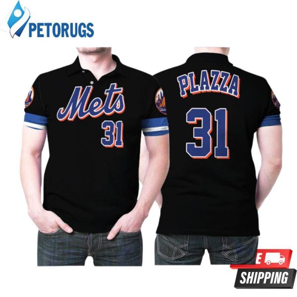 New York Mets Mike Piazza 31 Mitchell Ness Cooperstown Collection Mesh Black 2019 For Mets Fans Polo Shirt