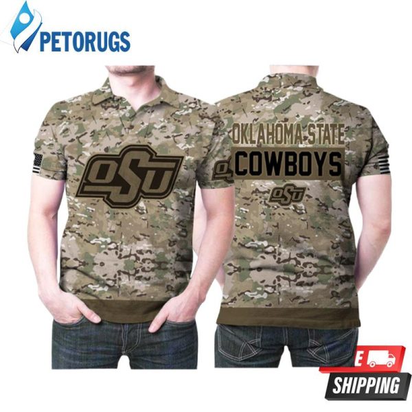 Oklahoma State Cowboys Camo Pattern American Flag Printed Polo Shirt