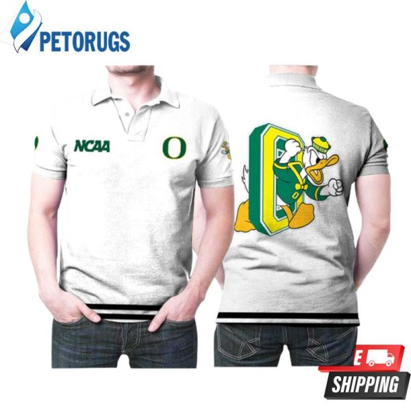 Oregon Ducks Ncaa Classic White With Mascot Logo Polo Shirt