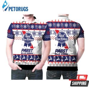 Pabst Blue Ribbon Beer Reindeer Ugly Chirstmas Pattern Polo Shirt