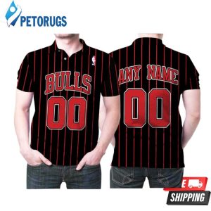 Personalized Chicago Bulls Any Name 00 90s Throwback Red Striped Black Inspired Polo Shirt