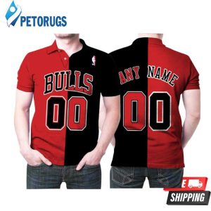 Personalized Chicago Bulls Any Name 00 90s Throwback Split Edition Red Black Inspired Style Polo Shirt