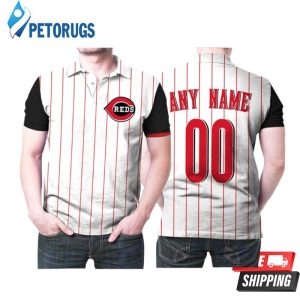 Personalized Cincinnati Reds Majestic 1999 Throwback White Red Striped Style Inspired Polo Shirt