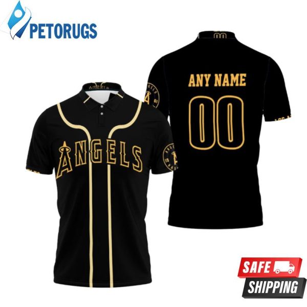 Personalized Los Angeles Angels 00 Anyname Mlb Golden Black Inspired Style Gift For Los Angeles Angels Fans Polo Shirt