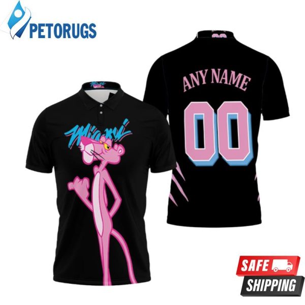 Personalized Miami Heat X Pink Panther Mashup Any Name 00 Black Inspired Style Polo Shirt