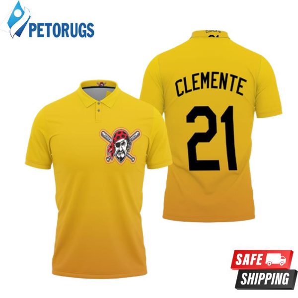 Pittsburgh Pirates Roberto Clemente #21 Great Player Mlb Baseball Team Logo Yellow Polo Shirt