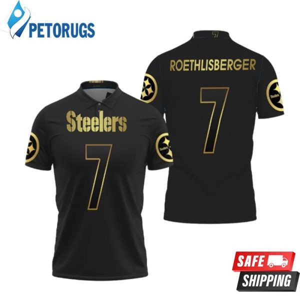 Pittsburgh Steelers 7 Ben Roethlisberger Black Golden Edition Inspired Polo Shirt