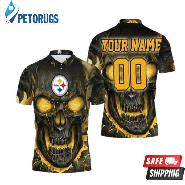 Pittsburgh Steelers Hello Darkness My Old Friend Skull Personalized Polo Shirt